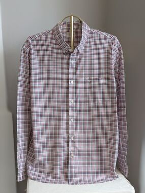 Dockers Men's White Button-Down Shirt with Red & Blue Plaid XL
